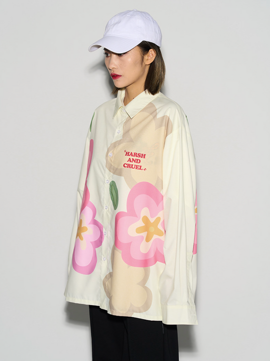 Harsh and Cruel Handpainted Cartoon Flowers L/S Shirt