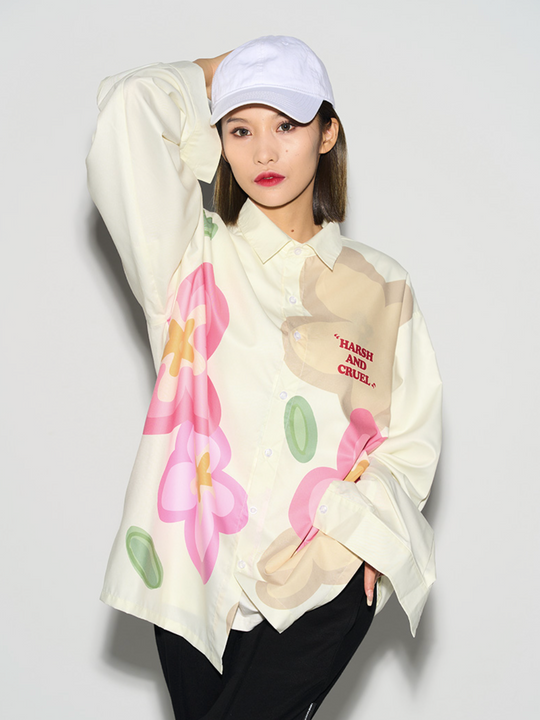 Harsh and Cruel Handpainted Cartoon Flowers L/S Shirt