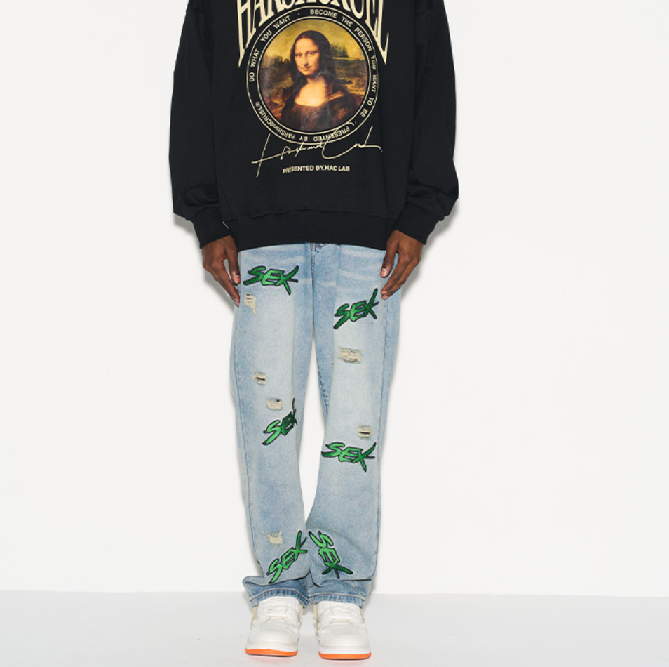 Harsh and Cruel Distressed Embroidered Loose Denim