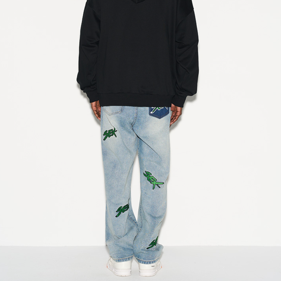 Harsh and Cruel Distressed Embroidered Loose Denim