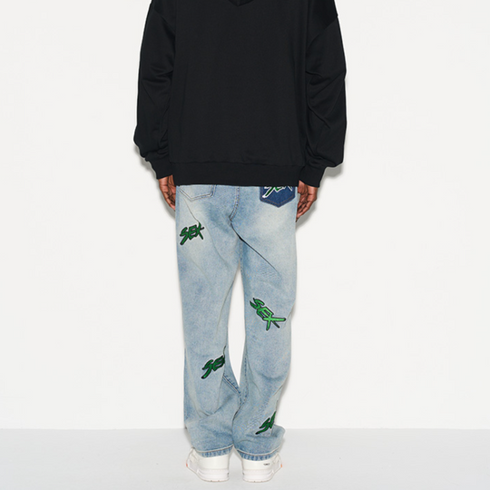 Harsh and Cruel Distressed Embroidered Loose Denim