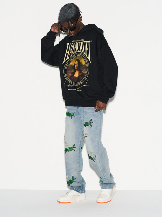 Harsh and Cruel Distressed Embroidered Loose Denim