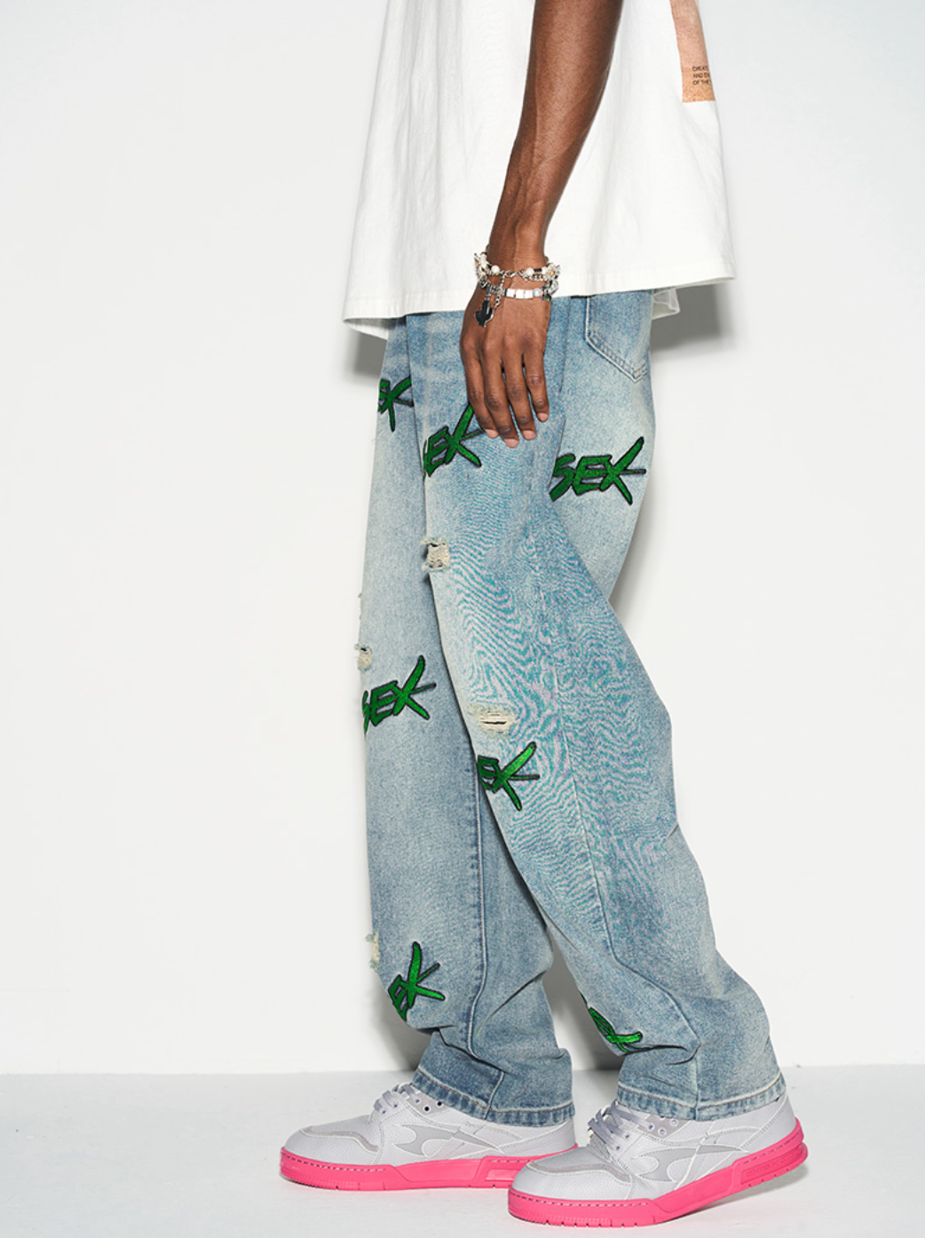 Harsh and Cruel Distressed Embroidered Loose Denim