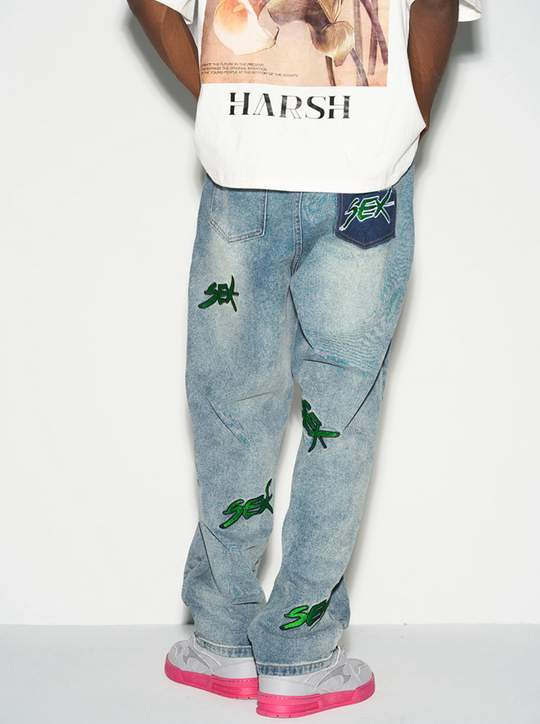 Harsh and Cruel Distressed Embroidered Loose Denim