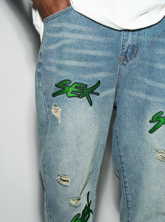 Harsh and Cruel Distressed Embroidered Loose Denim