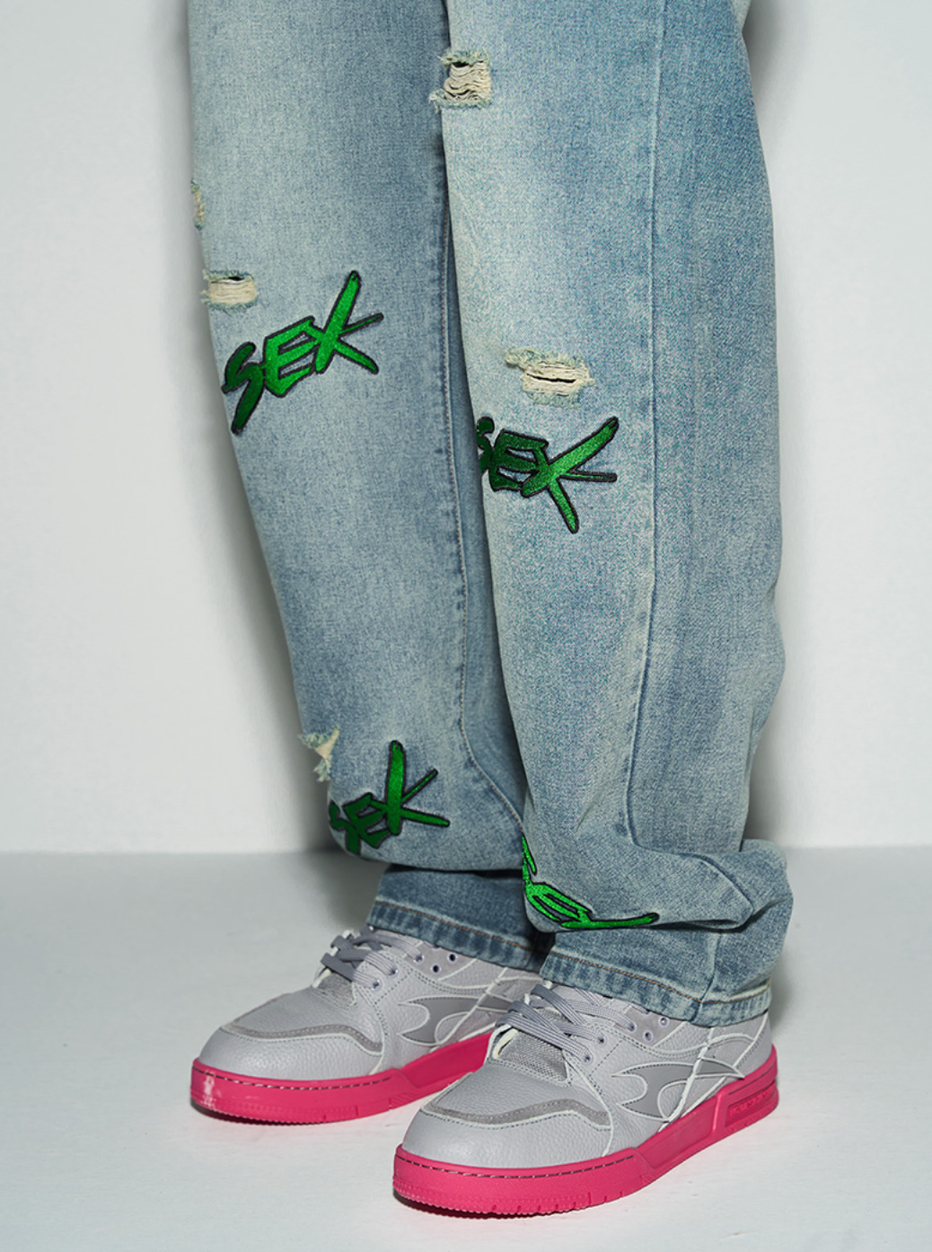 Harsh and Cruel Distressed Embroidered Loose Denim