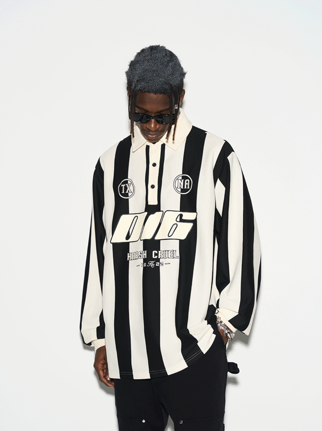 Harsh and Cruel Striped Logo L/S Jersey Shirt