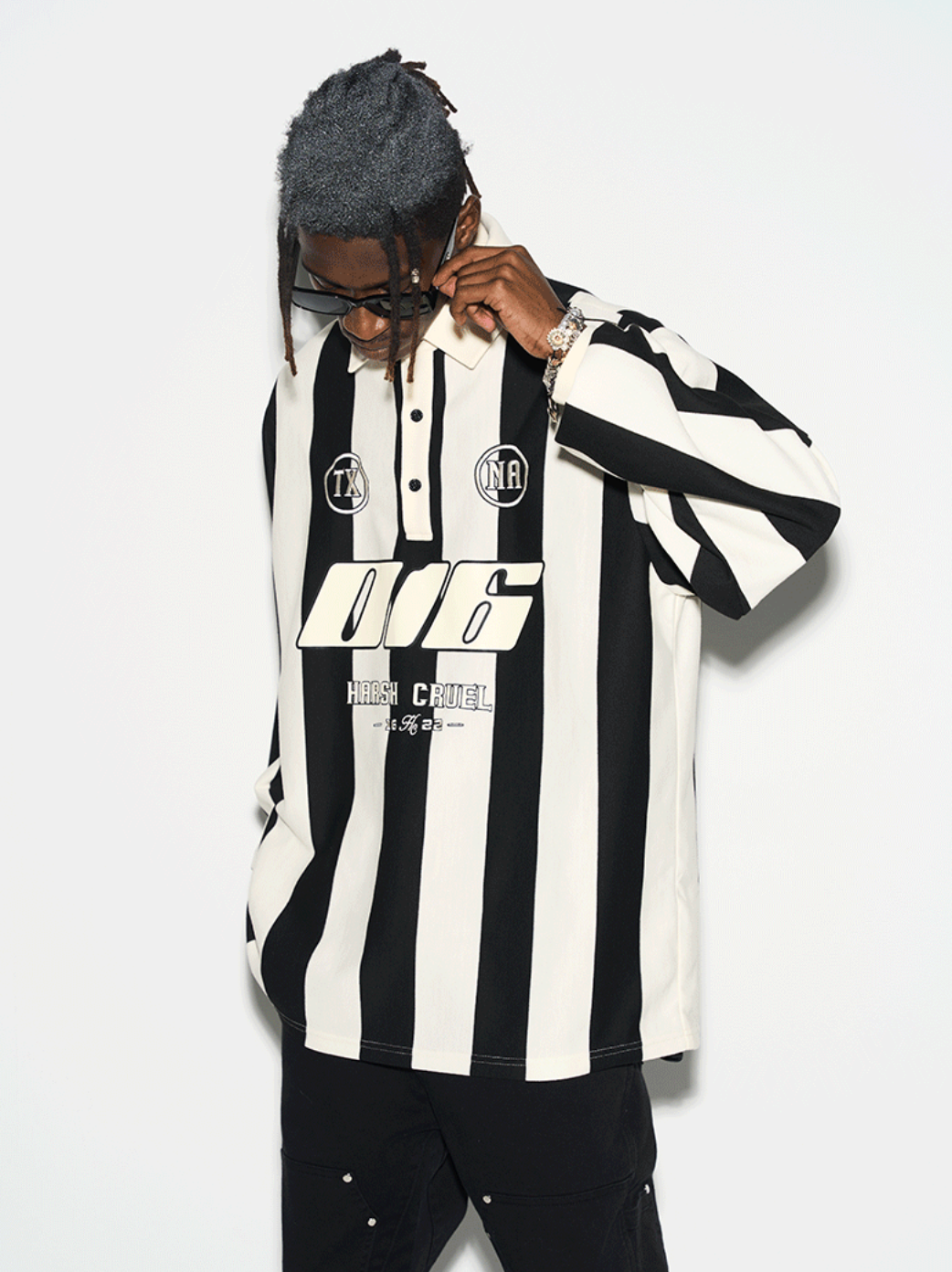 Harsh and Cruel Striped Logo L/S Jersey Shirt