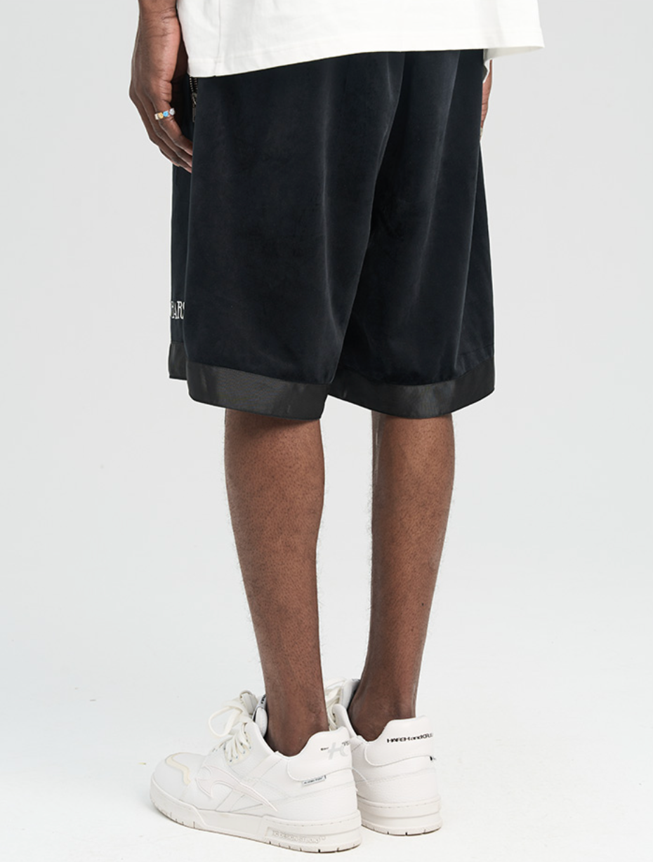 Harsh and Cruel Embroidered Logo Velvet Basketball Shorts
