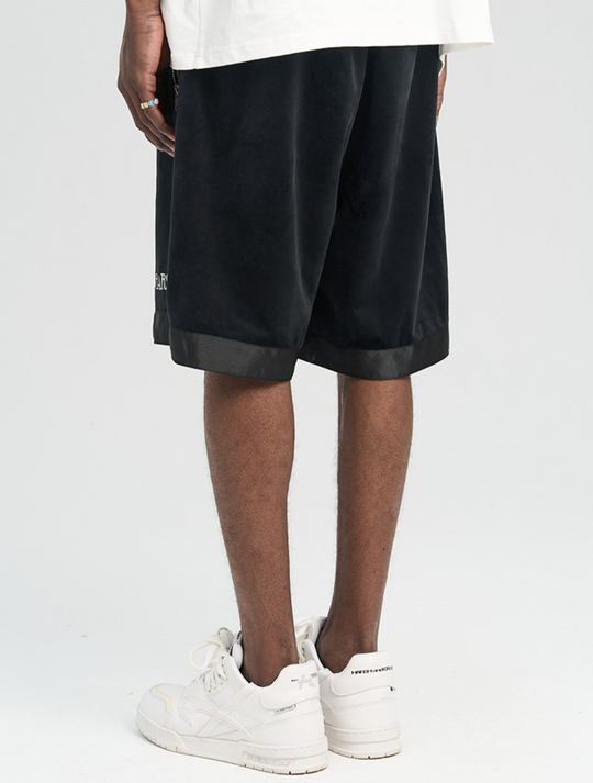 Harsh and Cruel Embroidered Logo Velvet Basketball Shorts