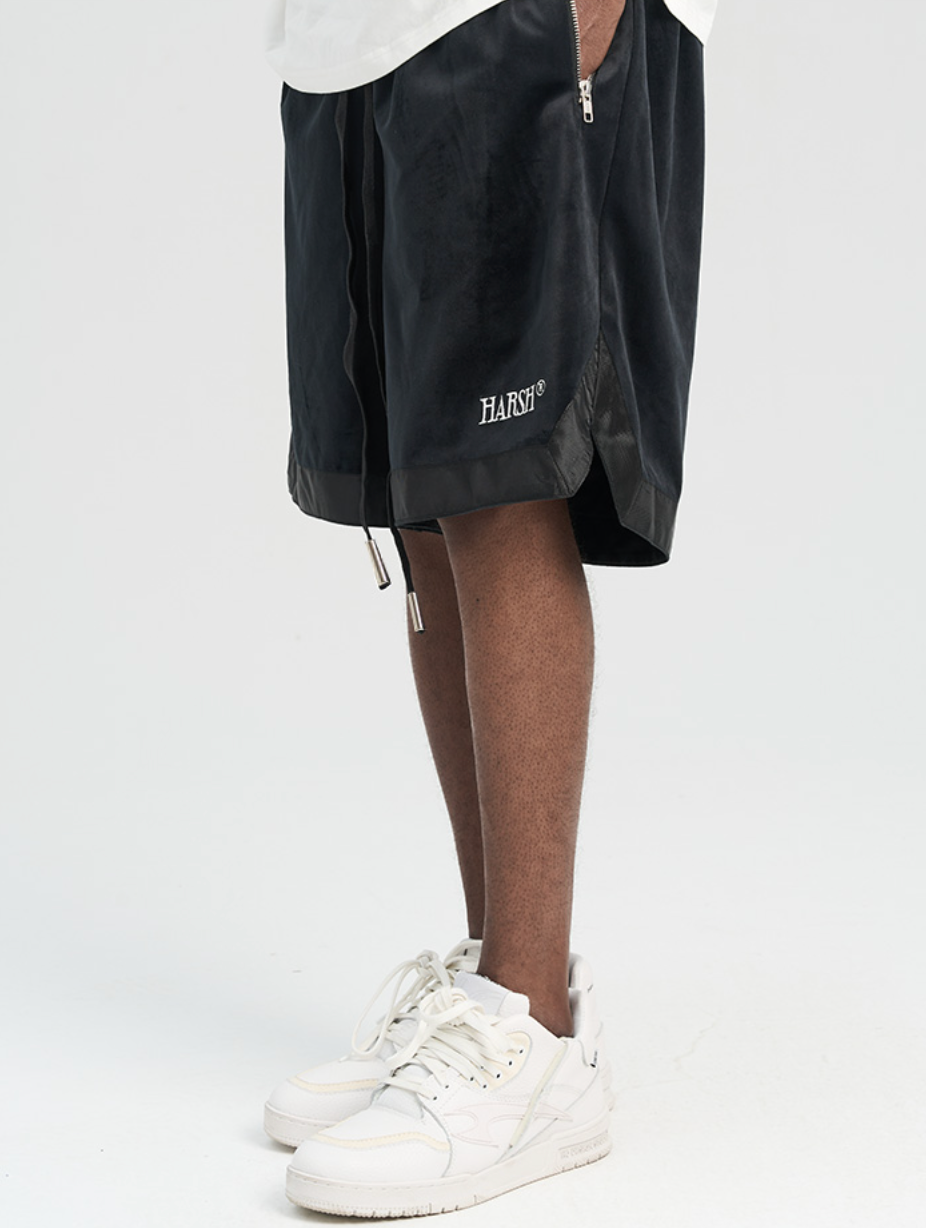 Harsh and Cruel Embroidered Logo Velvet Basketball Shorts