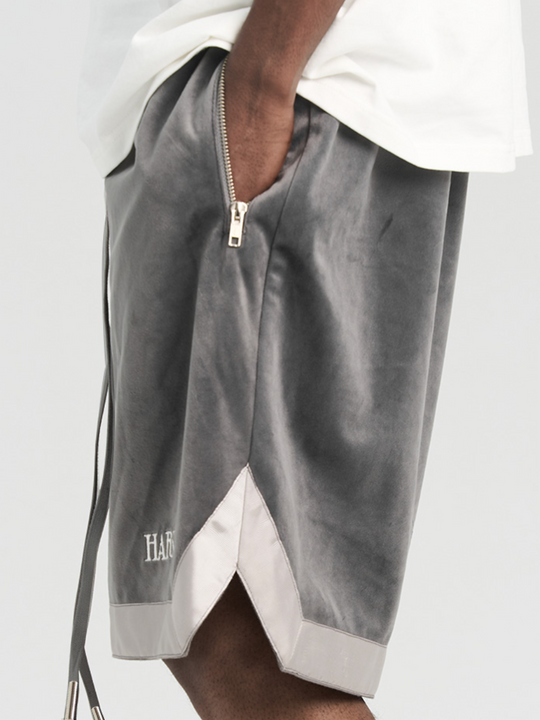 Harsh and Cruel Embroidered Logo Velvet Basketball Shorts