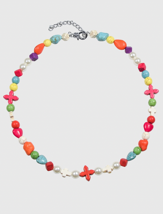 AWE Colorful Beaded Cross Necklace