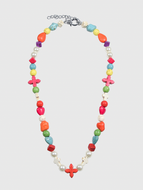 AWE Colorful Beaded Cross Necklace