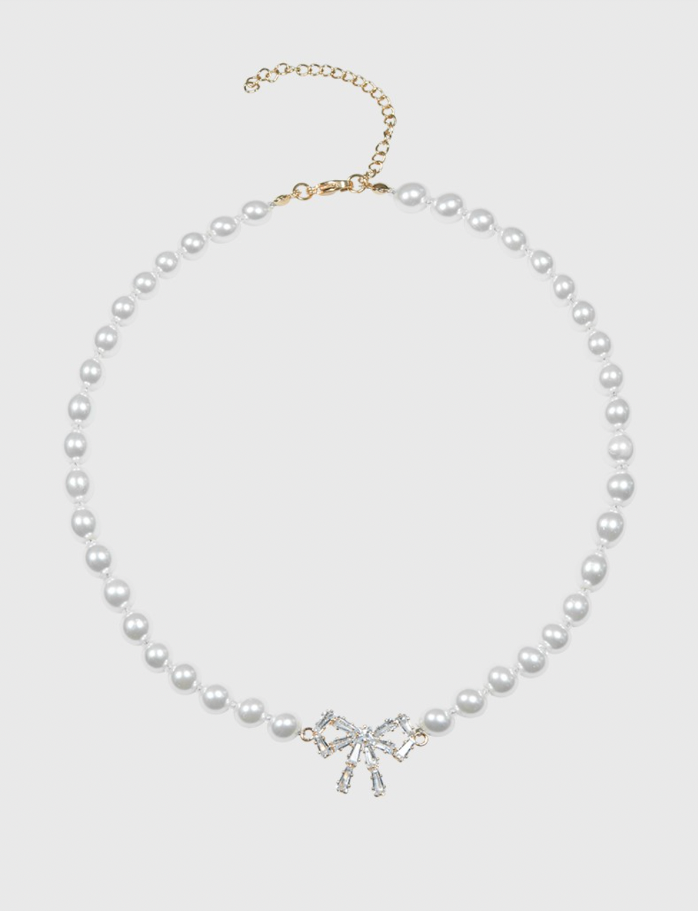 AWE Crystal Bow Pearl Necklace