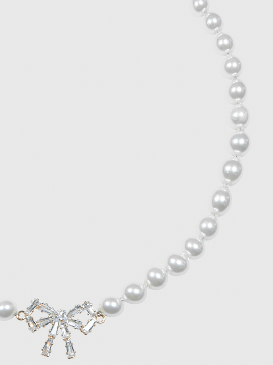 AWE Crystal Bow Pearl Necklace