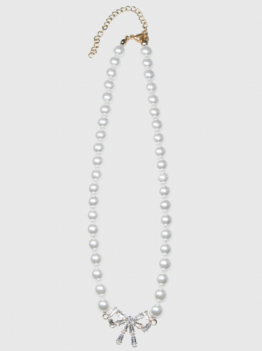 AWE Crystal Bow Pearl Necklace