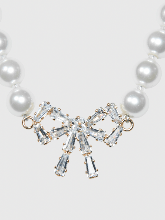 AWE Crystal Bow Pearl Necklace