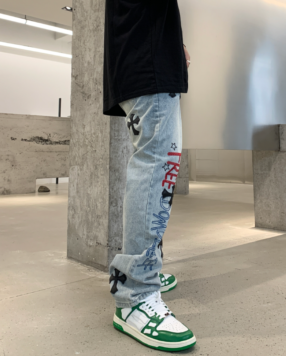 F3F Select Cross Patch Embroidery Washed Denim Jeans