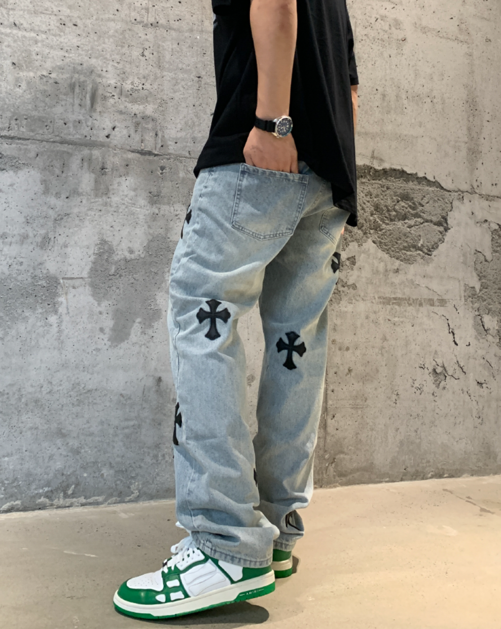 F3F Select Cross Patch Embroidery Washed Denim Jeans