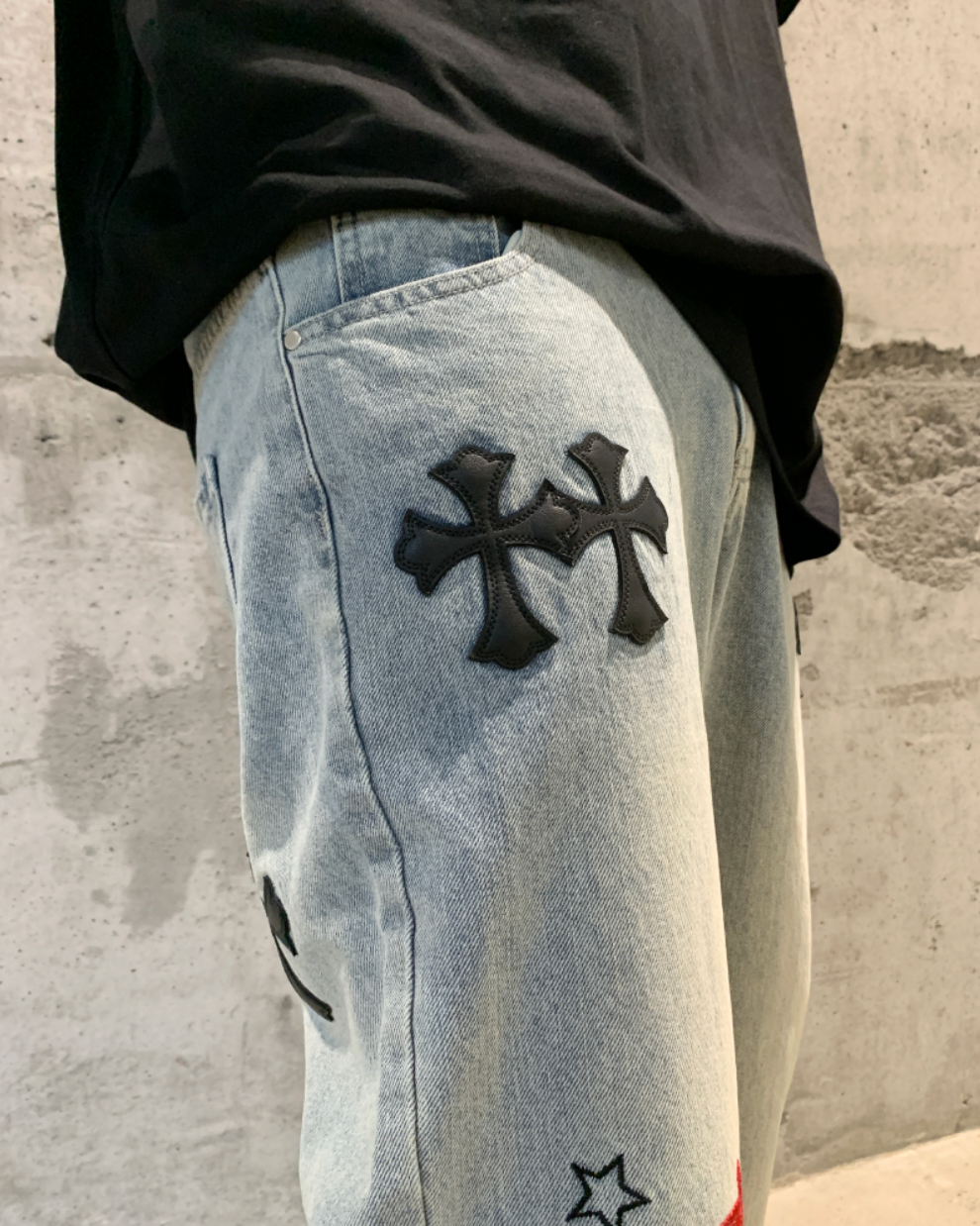 F3F Select Cross Patch Embroidery Washed Denim Jeans