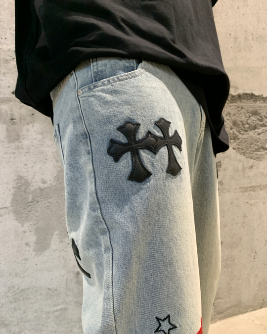 F3F Select Cross Patch Embroidery Washed Denim Jeans