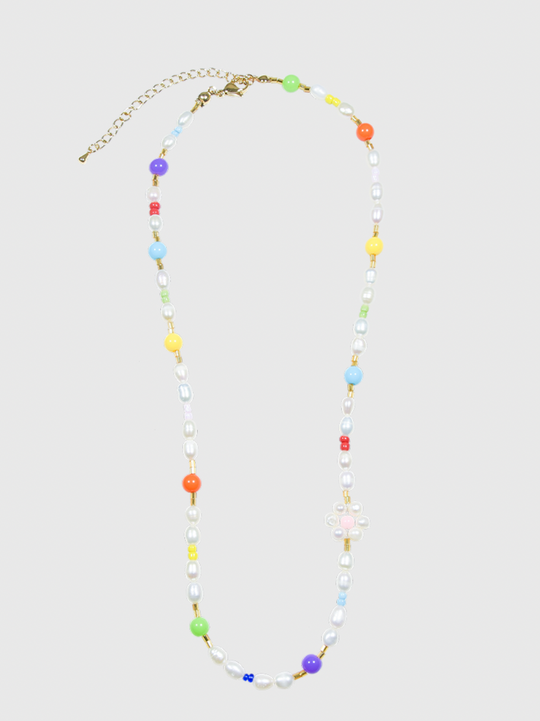 AWE Colorful Beads Pearl Flower Necklace