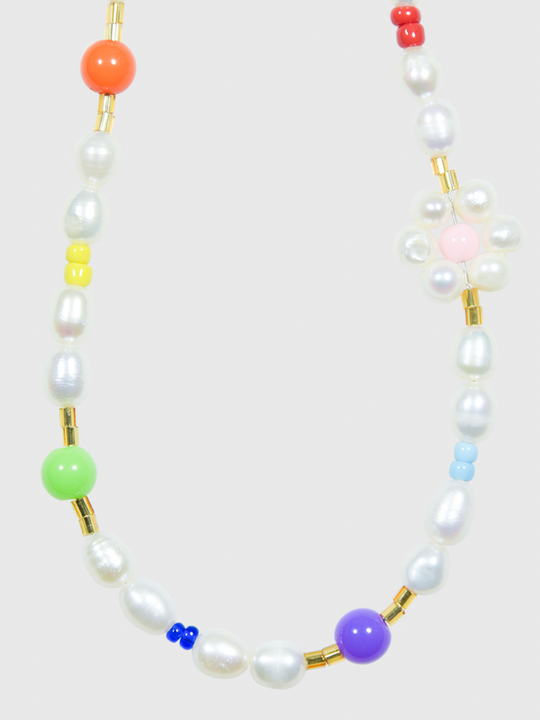 AWE Colorful Beads Pearl Flower Necklace