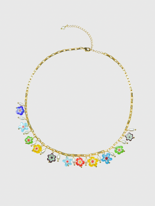 AWE Glass Flower Pearl Necklace