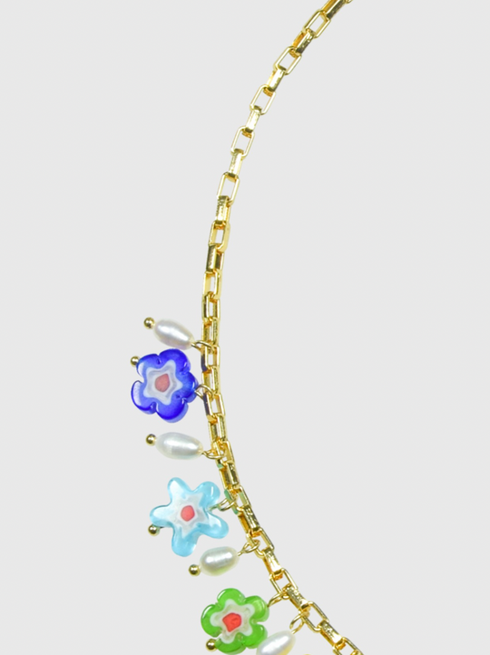 AWE Glass Flower Pearl Necklace