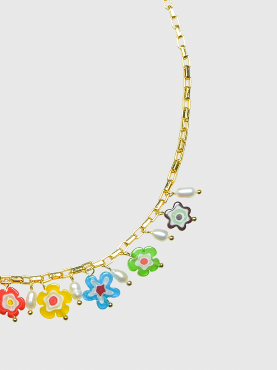 AWE Glass Flower Pearl Necklace