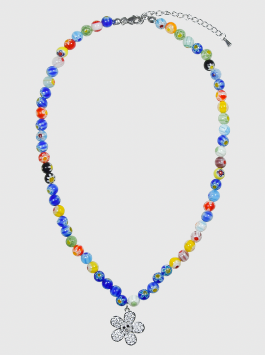 AWE Round Bead Sunflower Smiley Necklace