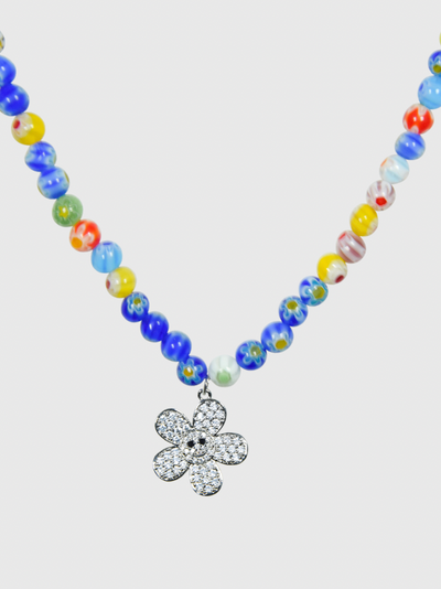 AWE Round Bead Sunflower Smiley Necklace