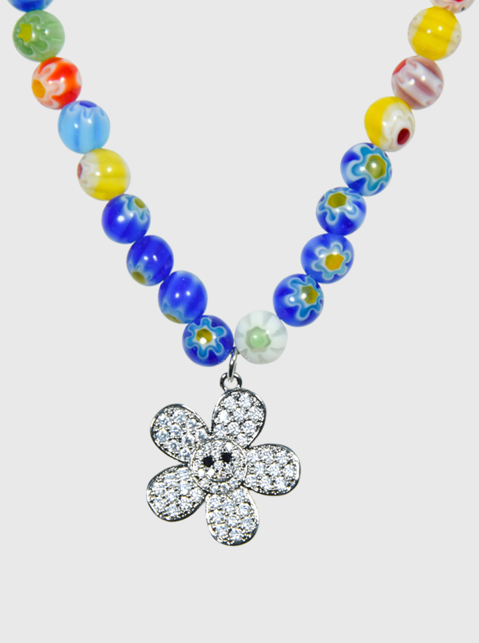 AWE Round Bead Sunflower Smiley Necklace
