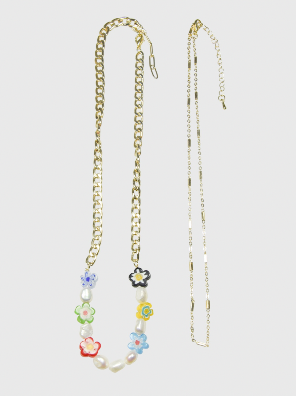 AWE Double Chain Flower Pearl Necklace