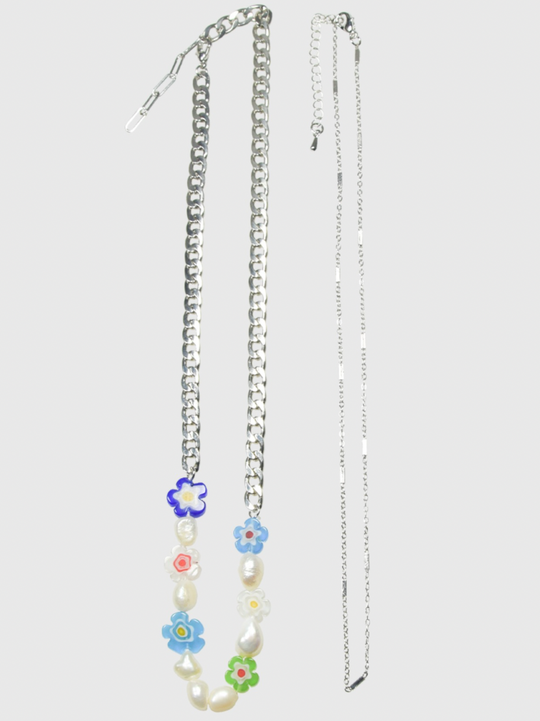 AWE Double Chain Flower Pearl Necklace