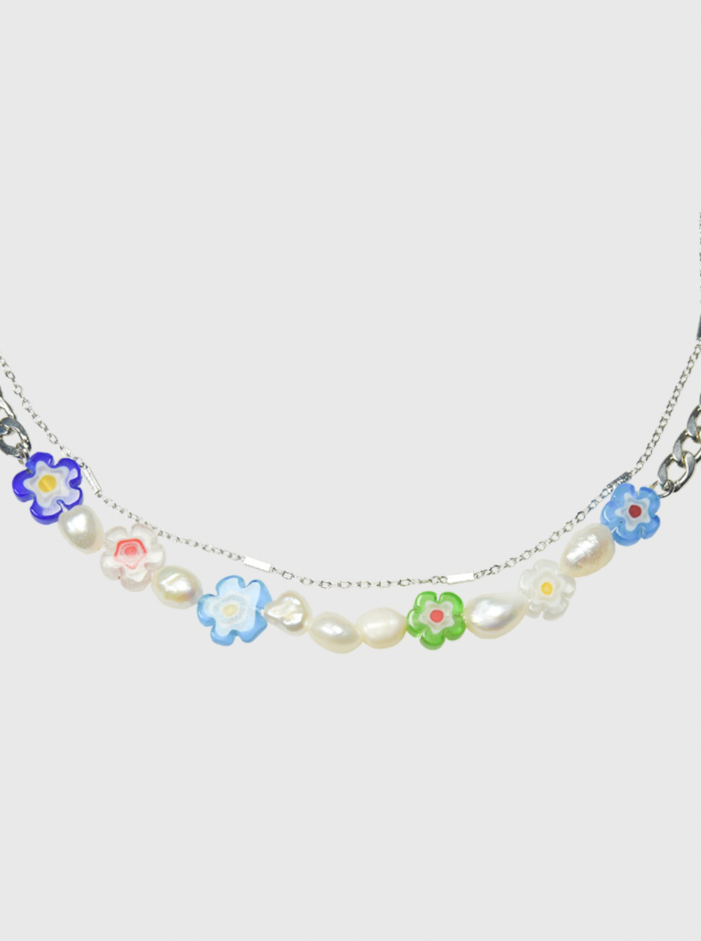 AWE Double Chain Flower Pearl Necklace