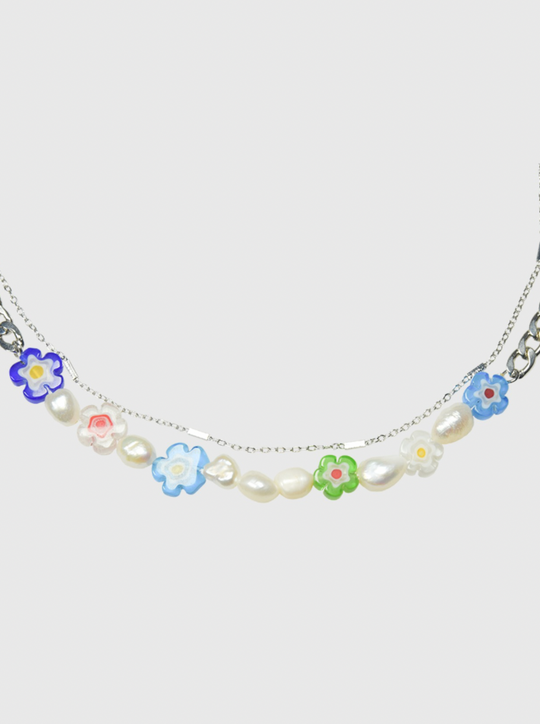 AWE Double Chain Flower Pearl Necklace