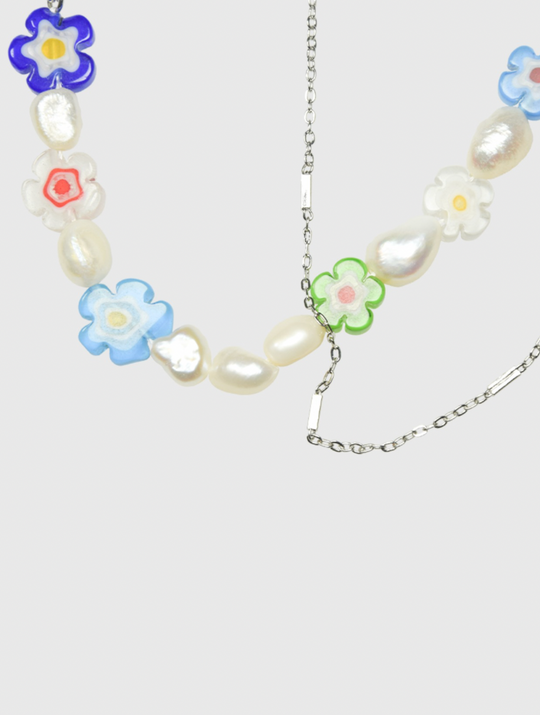 AWE Double Chain Flower Pearl Necklace