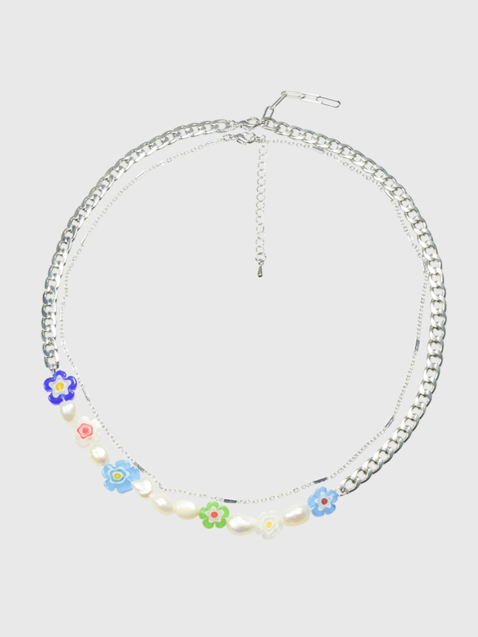 AWE Double Chain Flower Pearl Necklace