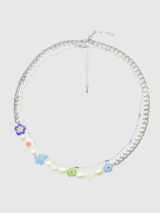 AWE Double Chain Flower Pearl Necklace