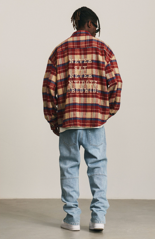 ANTIDOTE Zipper Plaid Embroidered Long Sleeved Shirt