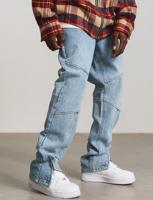 ANTIDOTE Washed Zipper Deconstructed Patchwork Denim Jeans