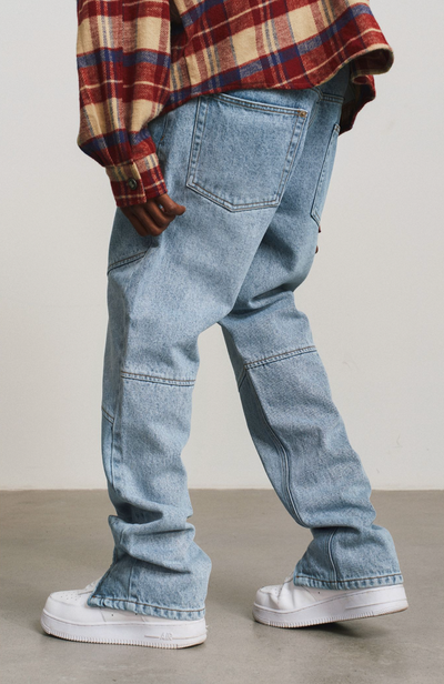 ANTIDOTE Washed Zipper Deconstructed Patchwork Denim Jeans