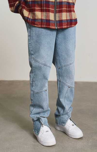 ANTIDOTE Washed Zipper Deconstructed Patchwork Denim Jeans