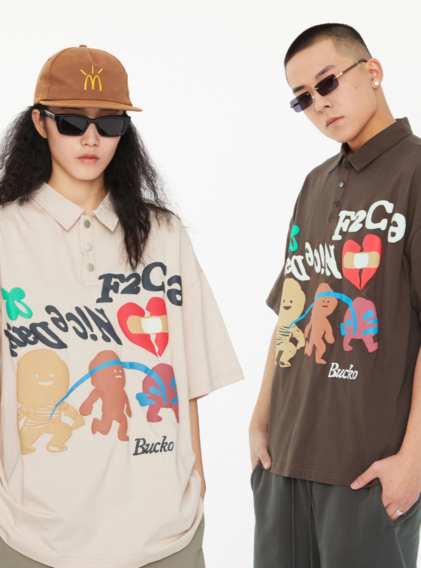 F2CE Foam Graffiti Print Polo Shirt