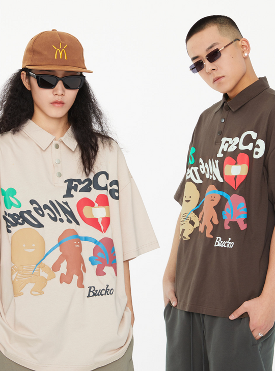 F2CE Foam Graffiti Print Polo Shirt