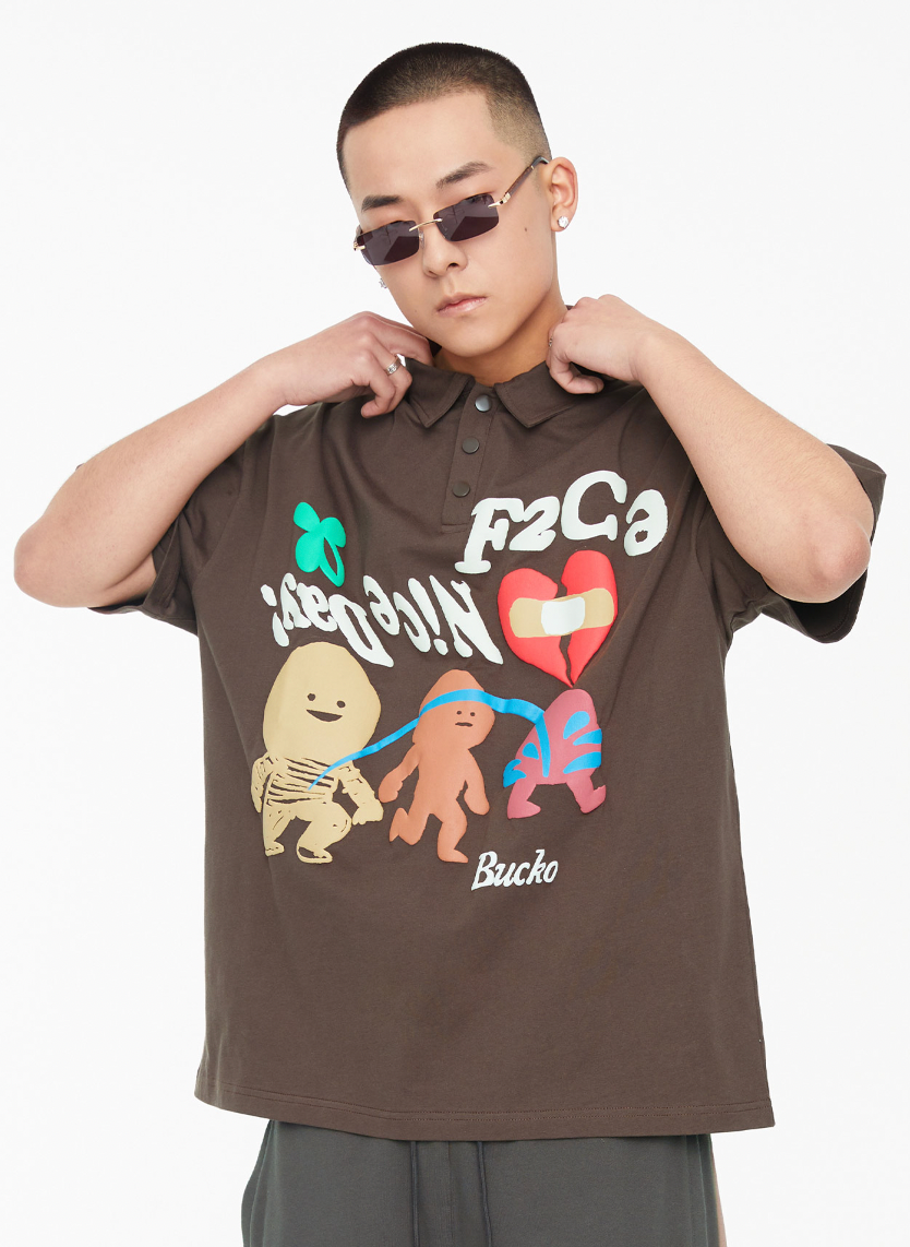 F2CE Foam Graffiti Print Polo Shirt