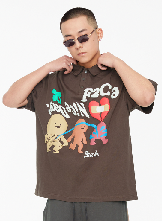 F2CE Foam Graffiti Print Polo Shirt