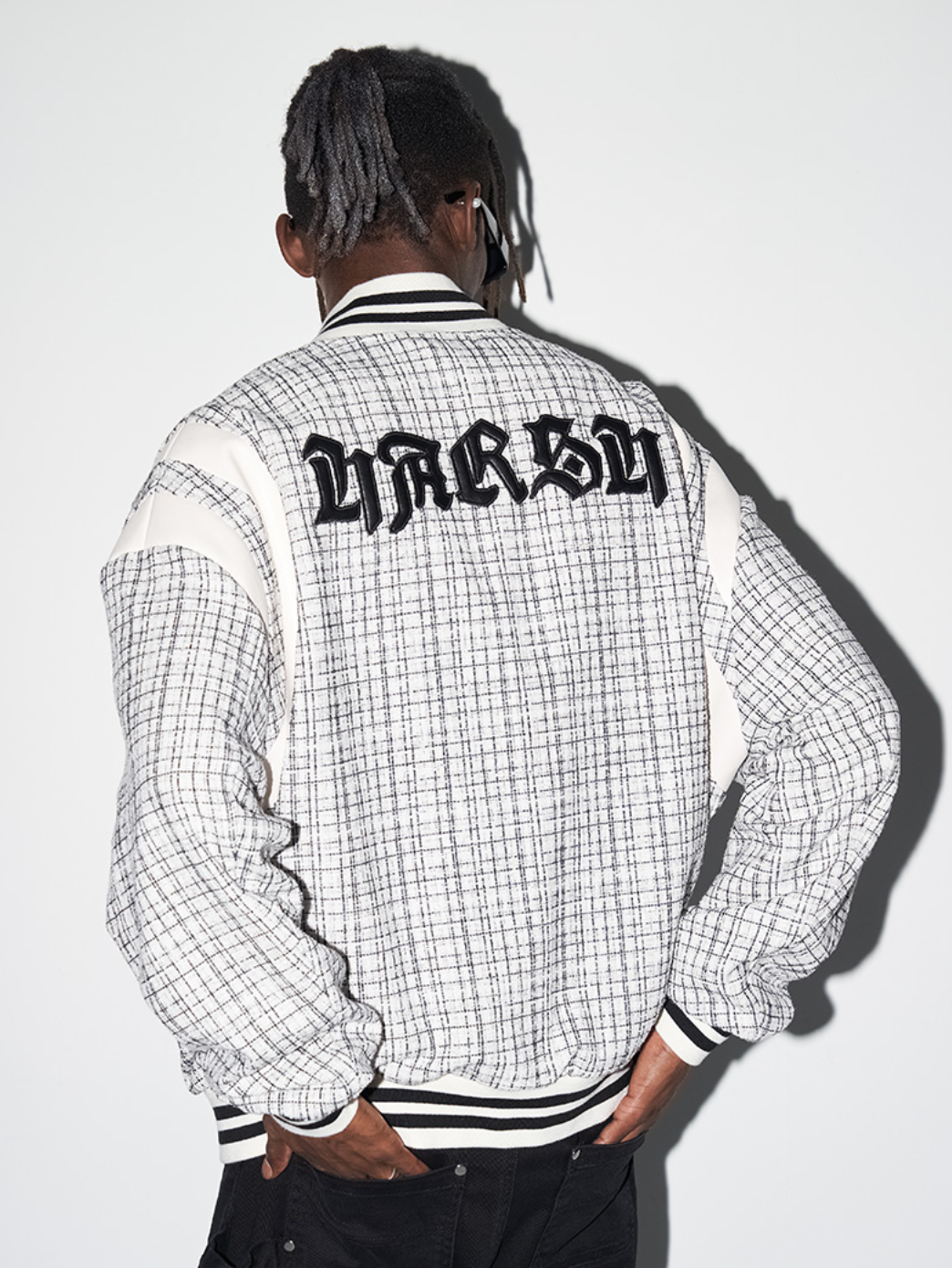 Harsh and Cruel Embroidered Leather Gothic Logo Flannel Jacket
